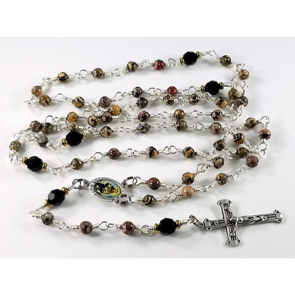 St. Francis of Assisi 5 Decade Rosary, Gemstone & Crystal Beads, Silver Plated - Picture 5 of 10